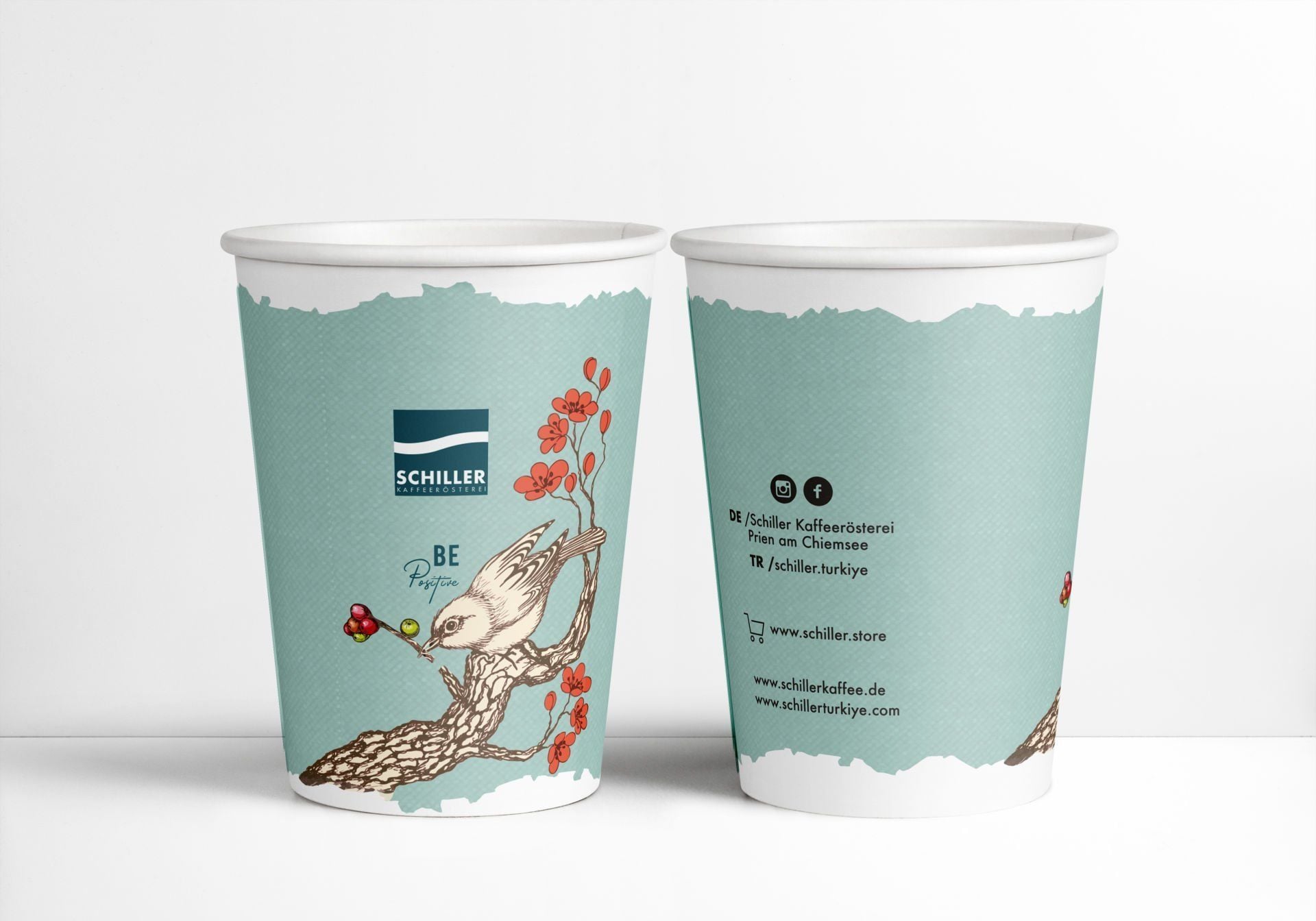 Schiller Logolu 14 oz Karton Take Away Bardak Double Wall-Kapaklı